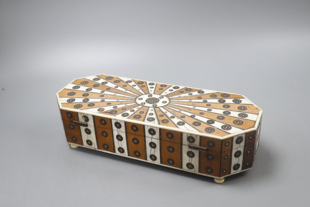 A South Indian rectangular bone inlaid box, length 28.5cm